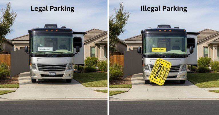 can you park an rv in your driveway legal vs illegal parking