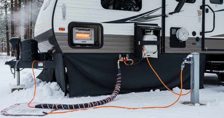 how to keep rv from freezing while living in it winter setup