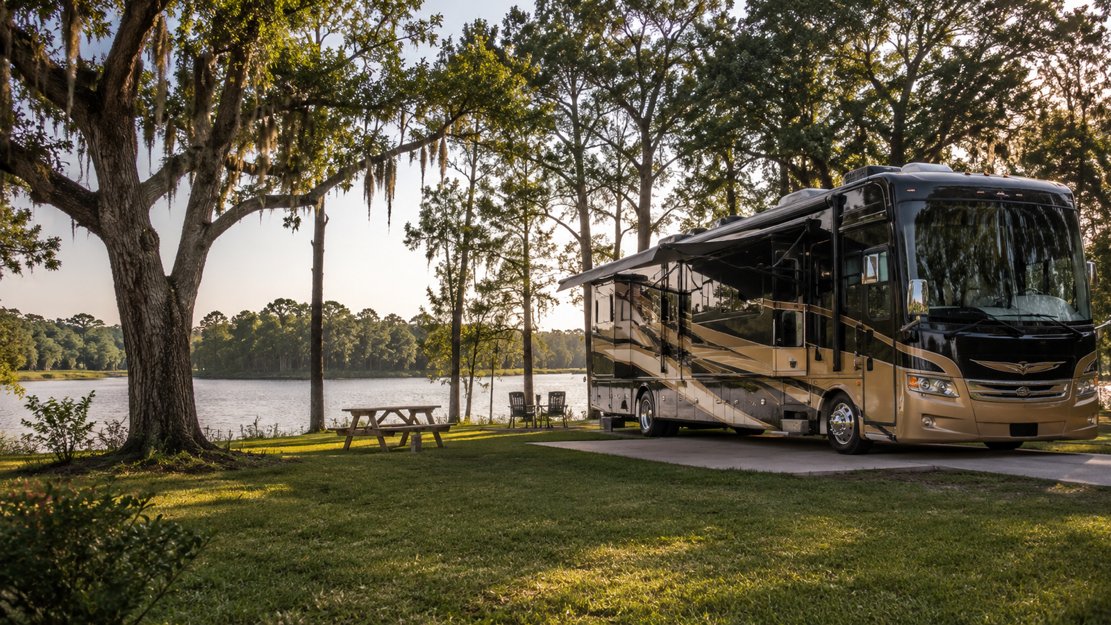 Quiet and secluded low density RV campground site surrounded by nature and trees at Privacy RV Resort Florida